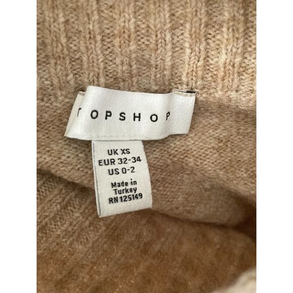Topshop Sweater Size 0-2 Mock Neck Crop Beige Pullover Oversized - Picture 3 of 8